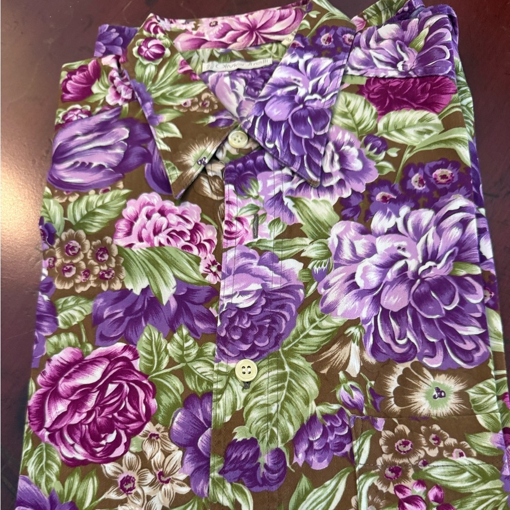 Floral Men's Dress Shirt in Purple and Green